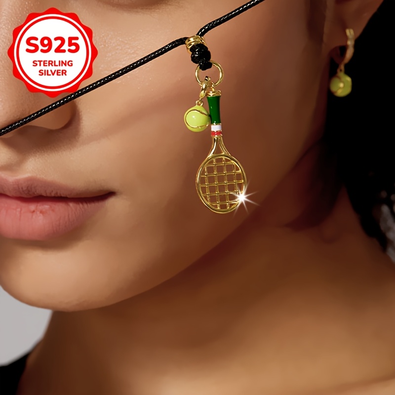 Women's S925 Sterling Silver Tennis Racket Pendant Necklace